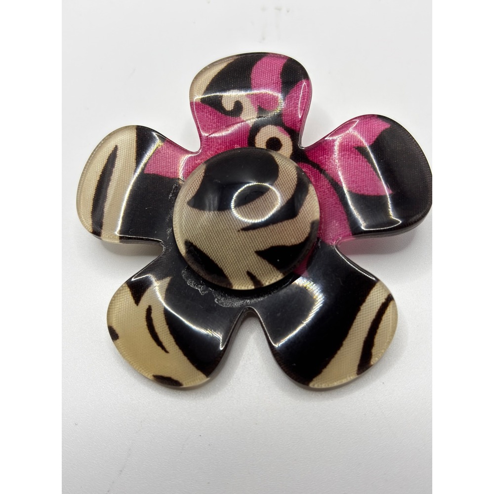 Unbranded Flower Brooch Women‎ OS Pink Black Tan Graphic Print Acrylic Pin